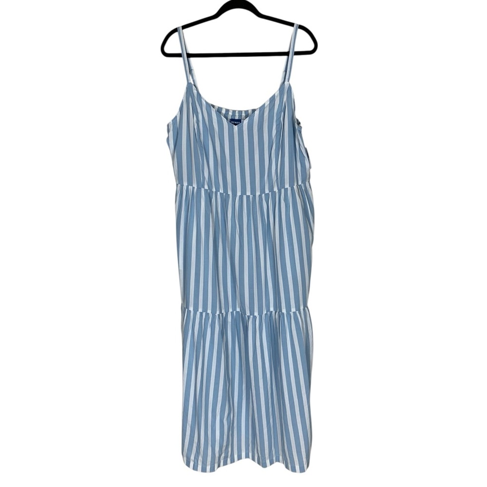 Women's Old Navy Blue White Striped Spaghetti Strap Tiered Maxi Dress Size XL